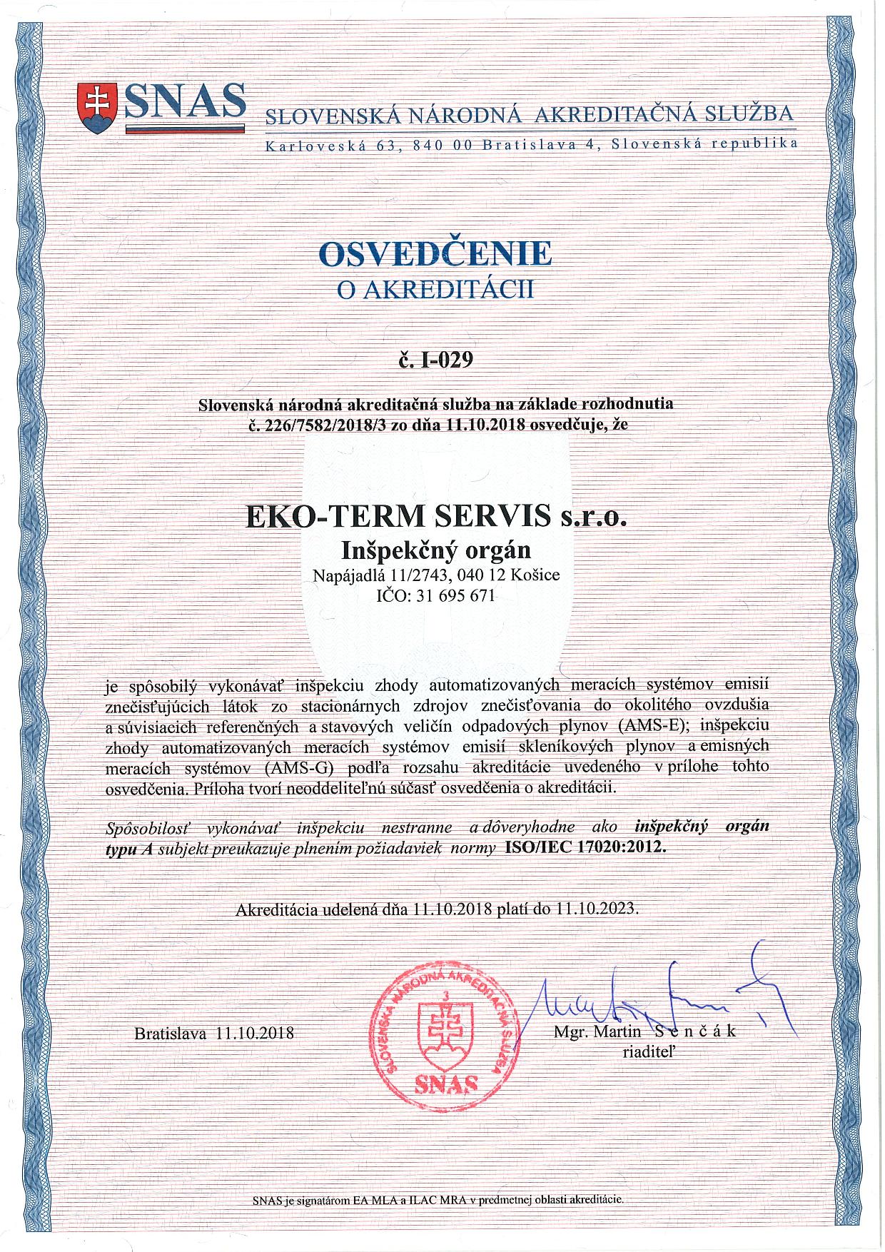 Získané osvedčenia o akreditácii
